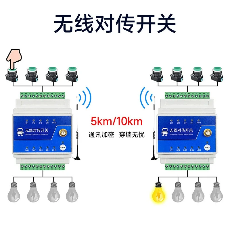 1PCS Wireless switch IO transmission module Pair switch receiving bidirectional relay controller 915M