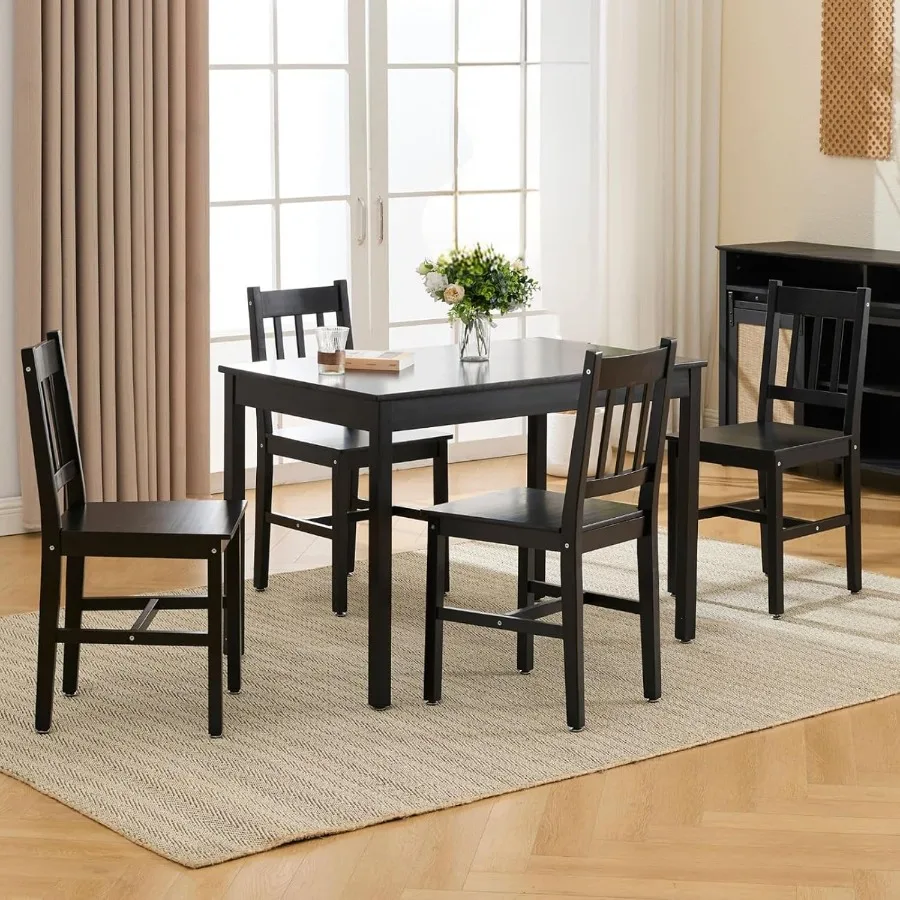 Dining Table Set for 4 5 Piece Kitchen Table Set 42.5 Inch Rectangular Dining Table with Chairs Solid Wood Dining Set for Kitch