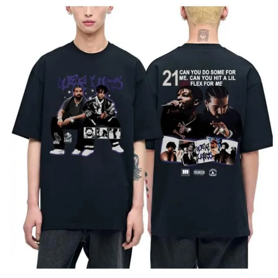 

Футболка мужская оверсайз с коротким рукавом, хлопок, рисунок рэпера Дрейка и 21 Savage, уличная одежда в стиле хип-хоп