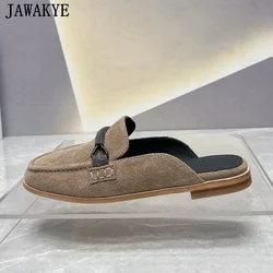 2024 Summer Luxury Designer Suede Flat Half Slippers Women Warp Toe Outdoor Brand Shoes Casual Comfort Beach Walking Shoes Women