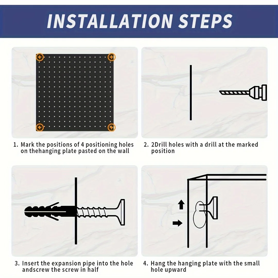 Wall-Mounted Black Metal 2pcs Pegboard Panels, 25cm x 25cm, 1-Inch Hole Spacing, Perfect for Garage, Kitchen, Bathroom & Storage