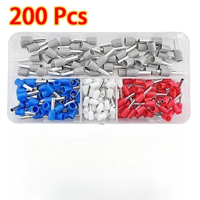 200pcs Set Electrical Equipment Wire Connector Pliers Tubular Crimping Terminal Multiple Cold Crimp Terminal Pliers