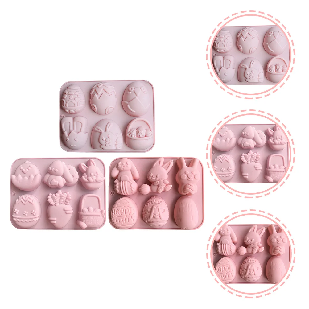 

3Pcs Silicone Easter Mold Safe Bunny Chocolate Molds Fondant Cake Baking Tools Easter Party Molds Silicone Baking Tools