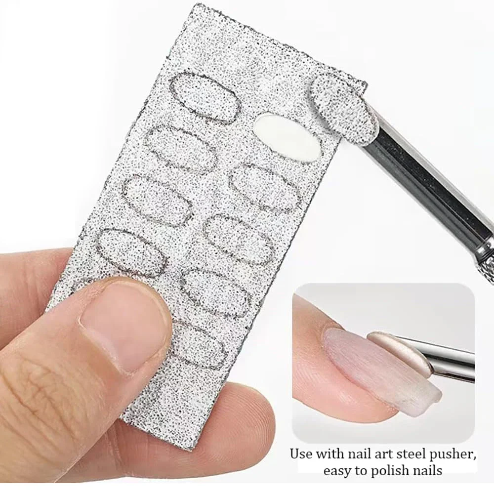50pcs 100/240 Grit Self-adhesive Sandpaper Double Head Nail Cuticle Pusher Dead Skin Removal Polishing Manicure Treatment Tool