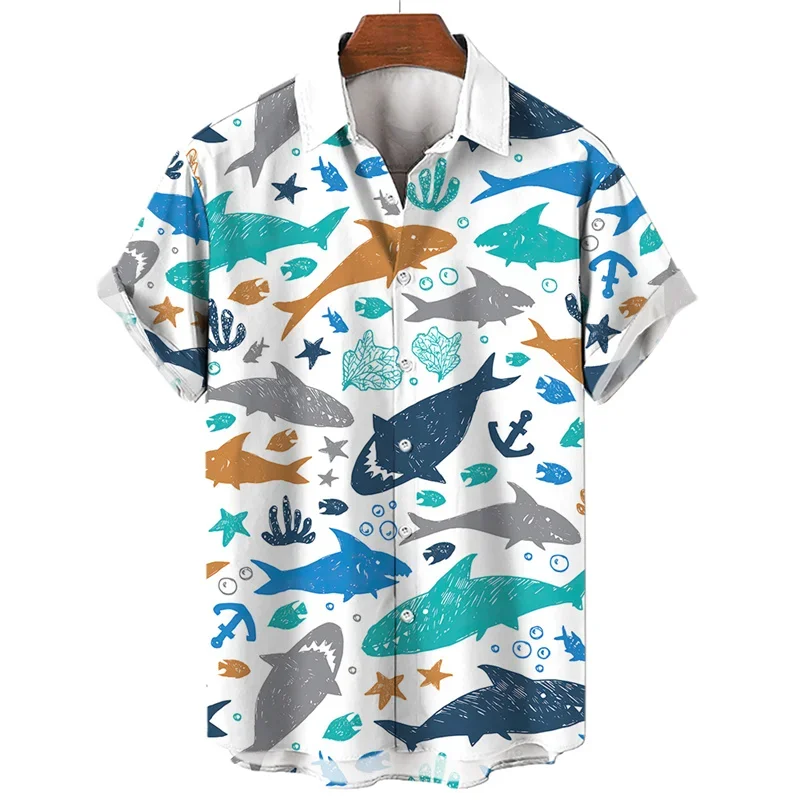 Summer Fashion 3D Printed Men's Hawaiian Shirt Casual Marine Animal Pattern Short Sleeved Shirt