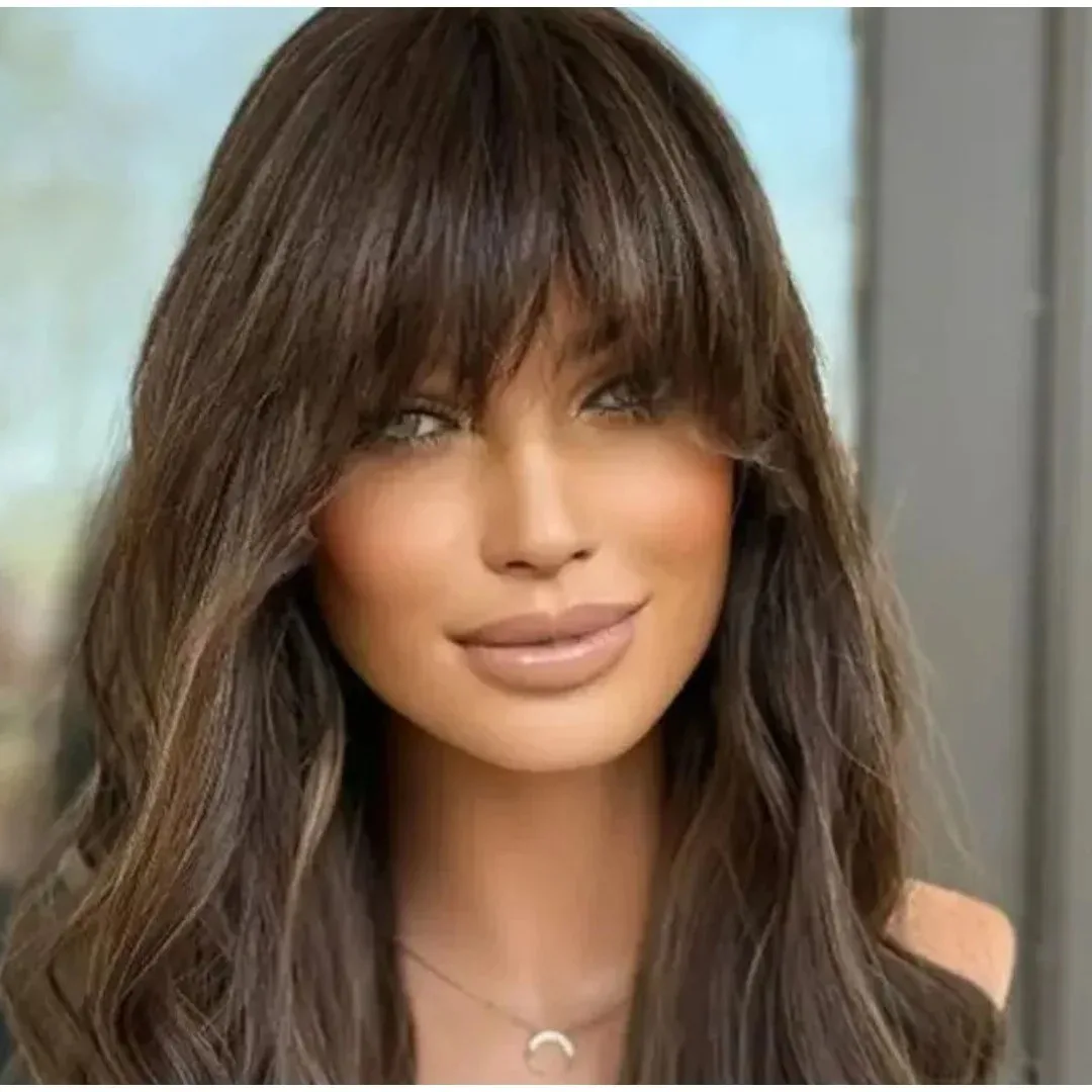 Balayage Lace Front Wig Dark Brown Highlights Streaks Premium Fiber Synthetic Lace Wigs 24Inch For Women 13x4 HD Glueless peluca