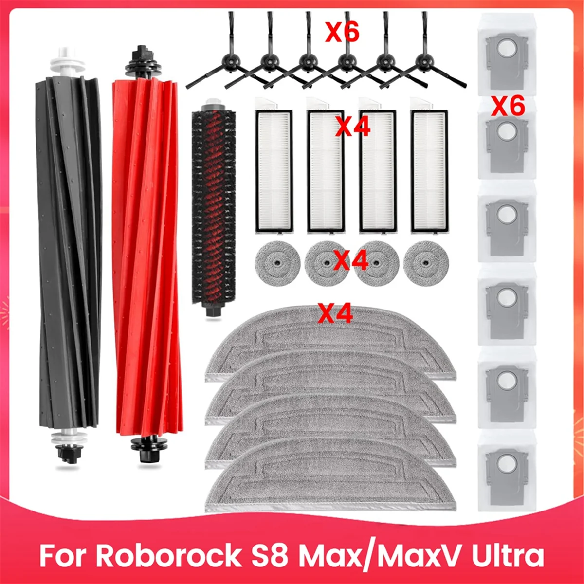 แปรงสูญญากาศ 26 ชิ้นและชุดกรองสําหรับ Roborock S8 Max MaxV Ultra อุปกรณ์เสริมเครื่องดูดฝุ่น