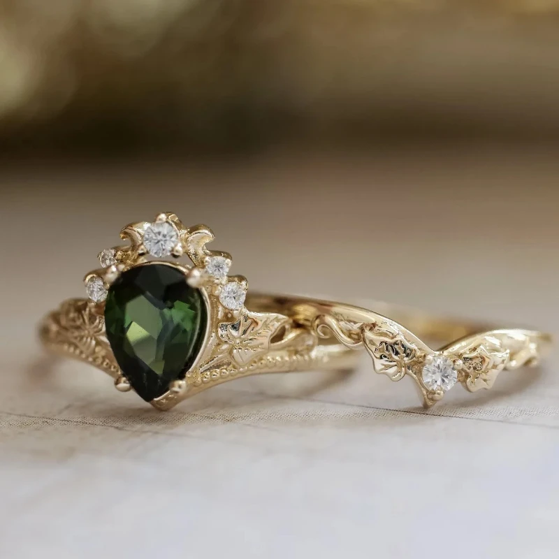 New Creative Olive Green Zircon Women\'s Ring