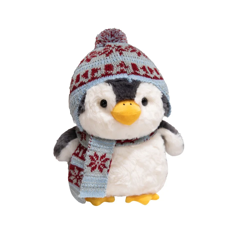 ﻿   20cmキュートなふわふわ漫画帽子スカーフペンギンぬいぐるみ枕黒ピンク動物ぬいぐるみおもちゃ家の装飾ギフト男の子女の子向け