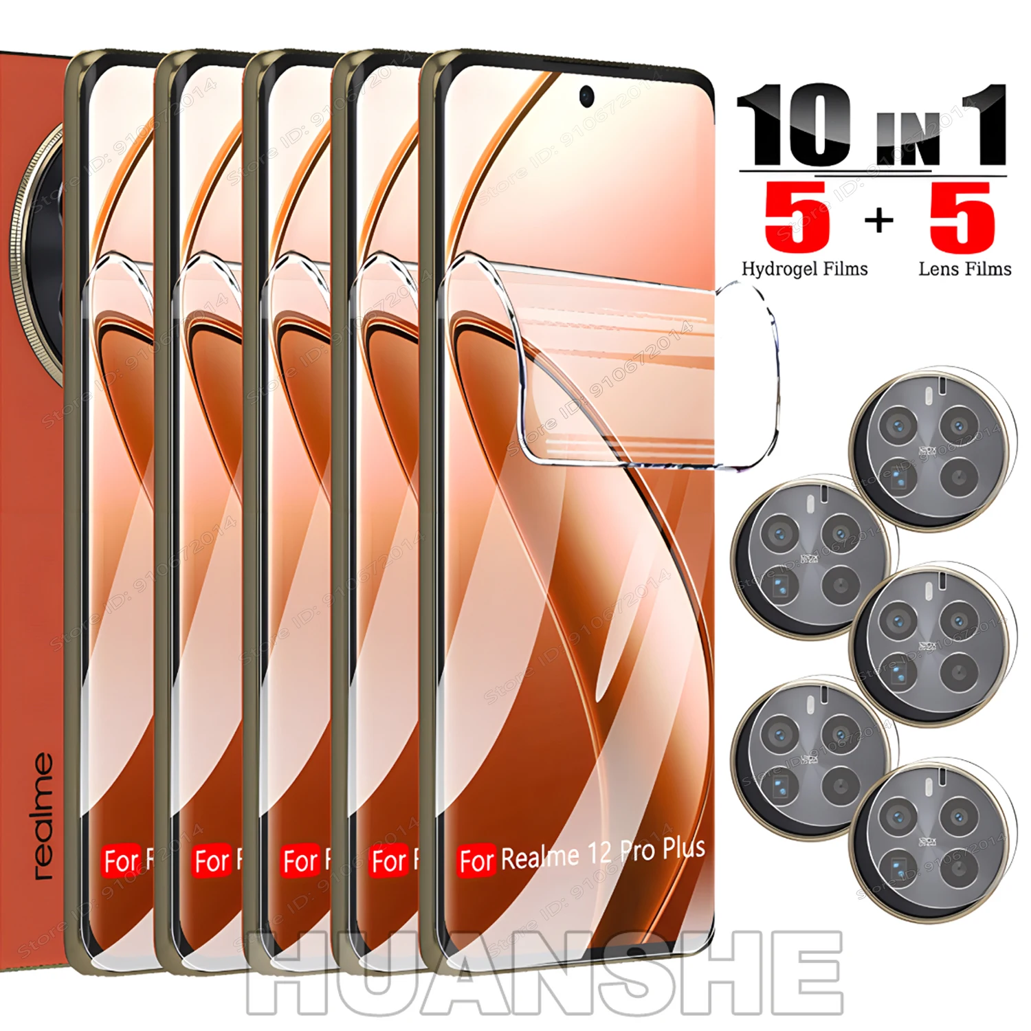 10in1 Hydrogel Film (Not Glass) Screen Protector W/Lens Film for Realme 12/15/14/13 Pro Plus 5G, Note 50/8i/10/11 Pro Plus