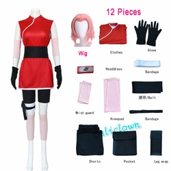 Haruno Sakura Cosplay Shippuden Anime Costume Wig Women Girls Skirt Outfit Unisex Ninja Cartoon Halloween Carnival Costume