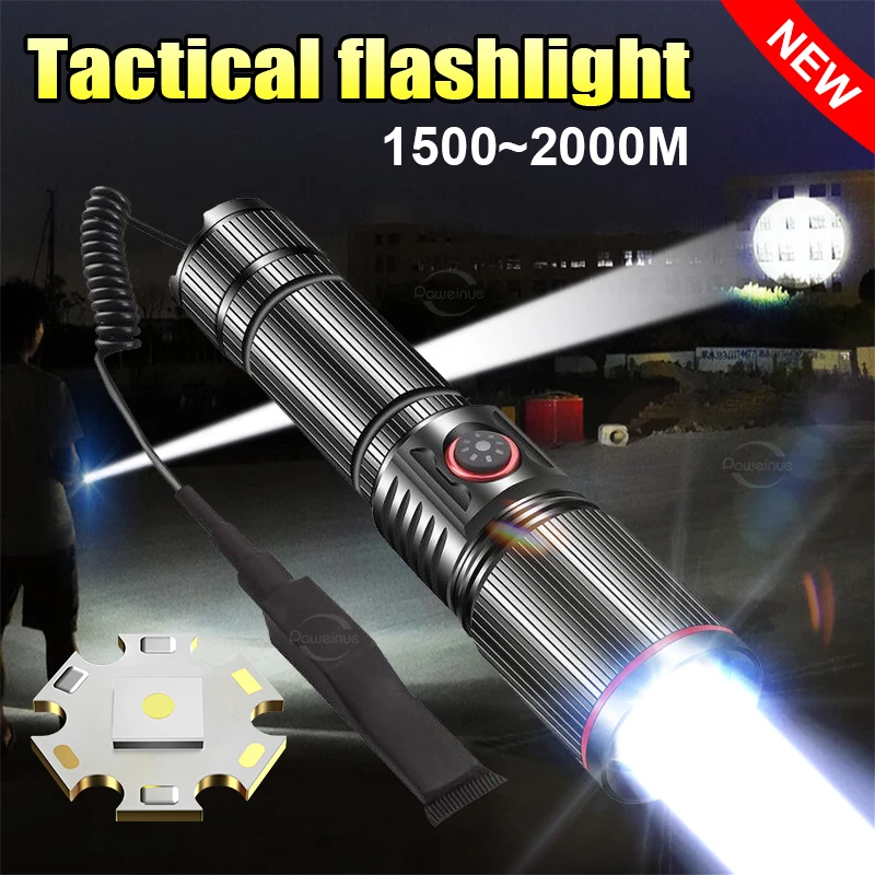 

High Power Led Tactical Flashlights With USB Rechargeable Long Range Powerful LED Lantern IPX6 Waterproof 18650 Torch Lamp