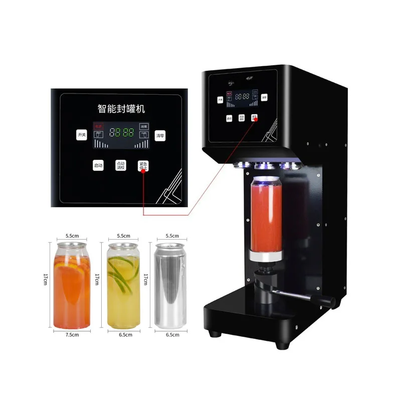 

Commercial Can Sealing Machine Milk Bubble Tea Cans Sealer 55mm Caliber Cans Packing Pet/Aluminum Bottle 330ml/500/650ml