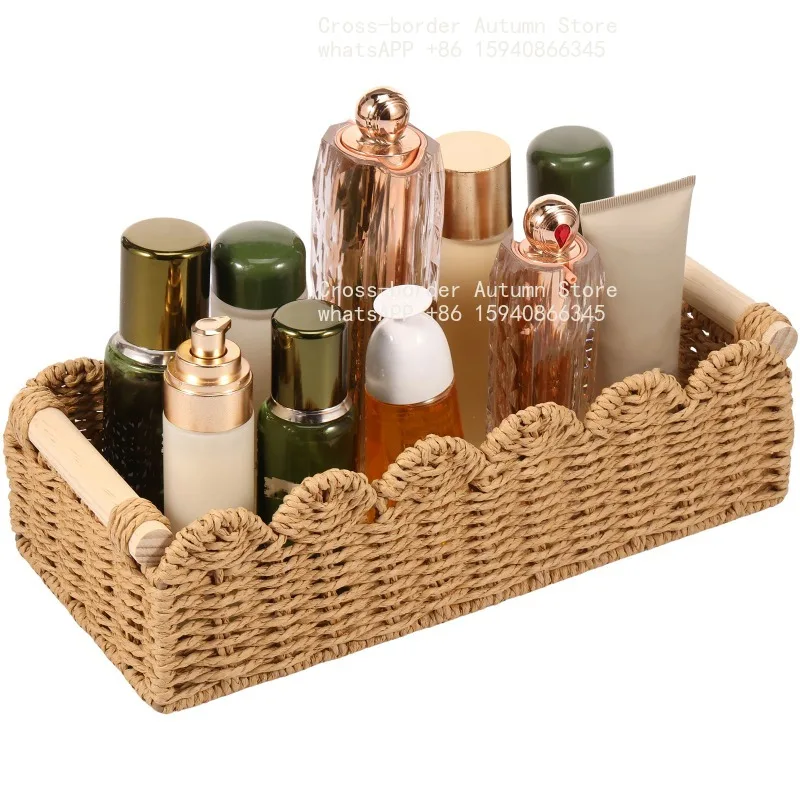 Handwoven Storage Basket Woven Sundries Rectangular Cosmetics Box Clothes Laundry Basket Household Towel Toys Container