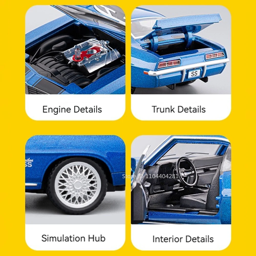 1:32 Camaro Ladegerät 1970 Auto Spielzeug Druckguss Legierung Modell Gummi Reifen Metall Körper Sound Licht Zurückziehen Türen Geöffnet Fahrzeuge Kind Geschenk