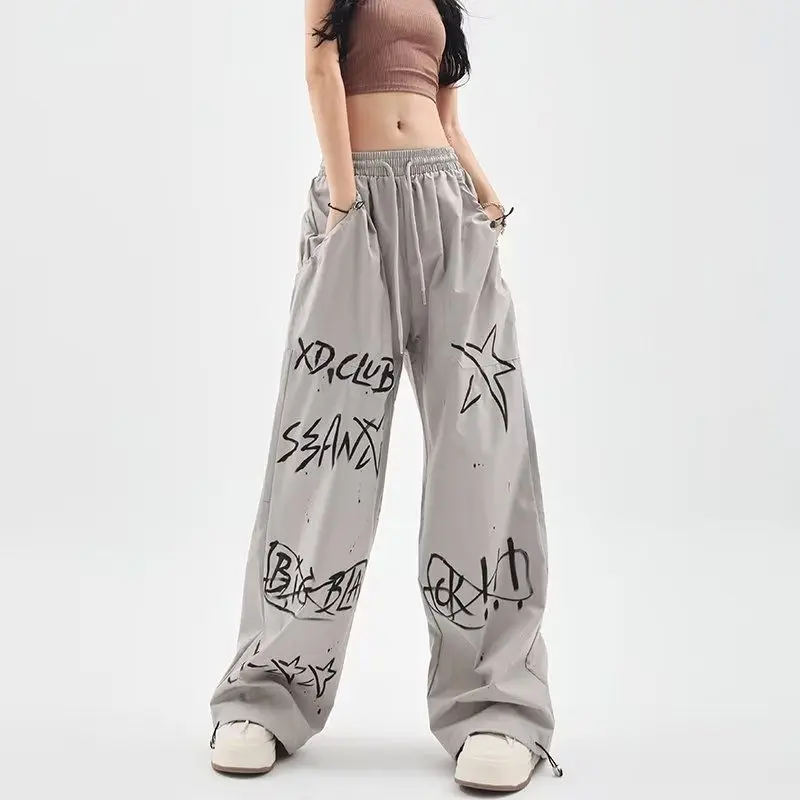 

American Retro Women Street Hip Hop Graffiti Oversized Pants Spring Autumn Fashion High Waist Versatile Loose Casual Trousers