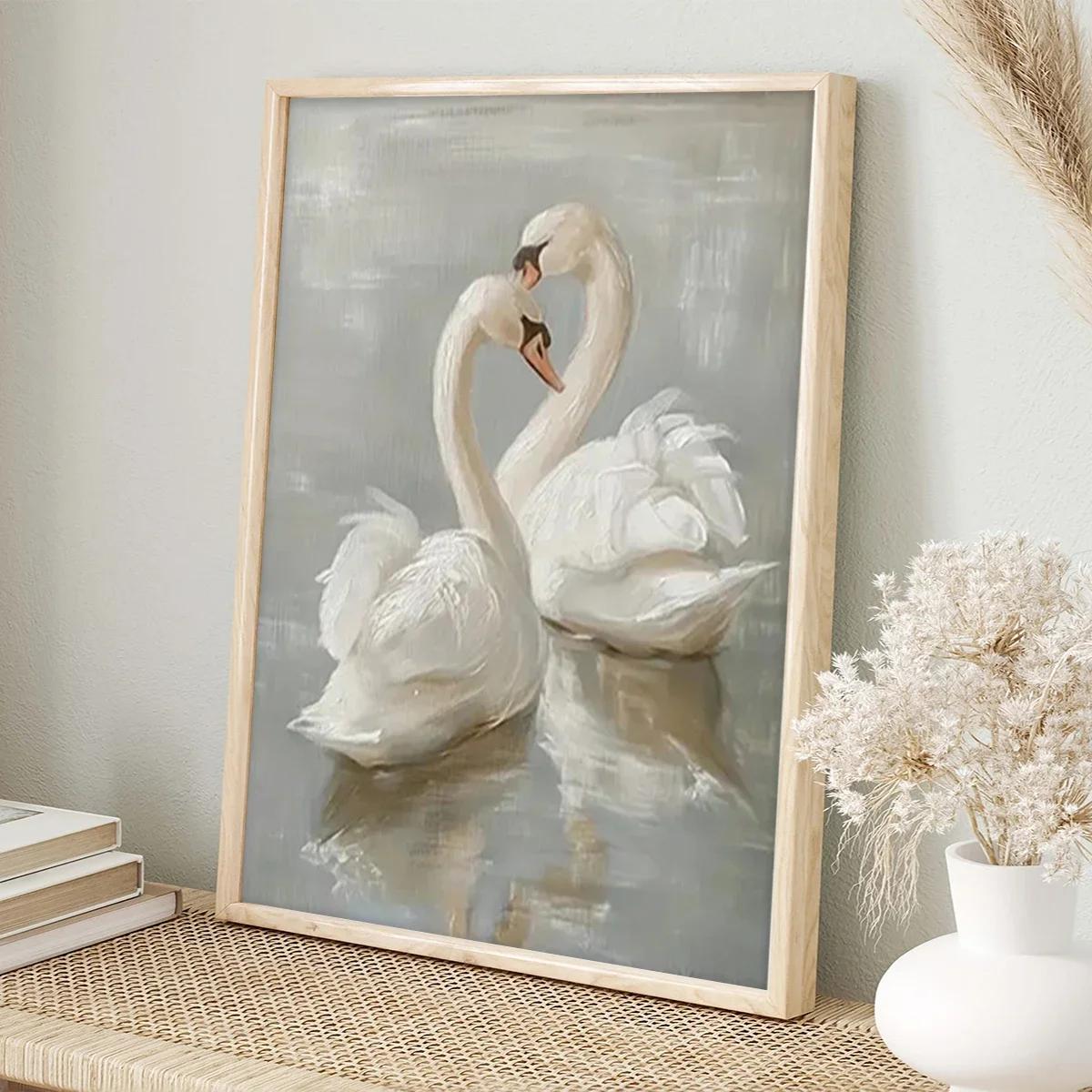 الطراز الحديث اثنين من البجعات اللطيفة قماش يطبع موضة قصة حب الجدار ملصق فني لغرفة المعيشة غرفة نوم وديكور عنبر كوادروس