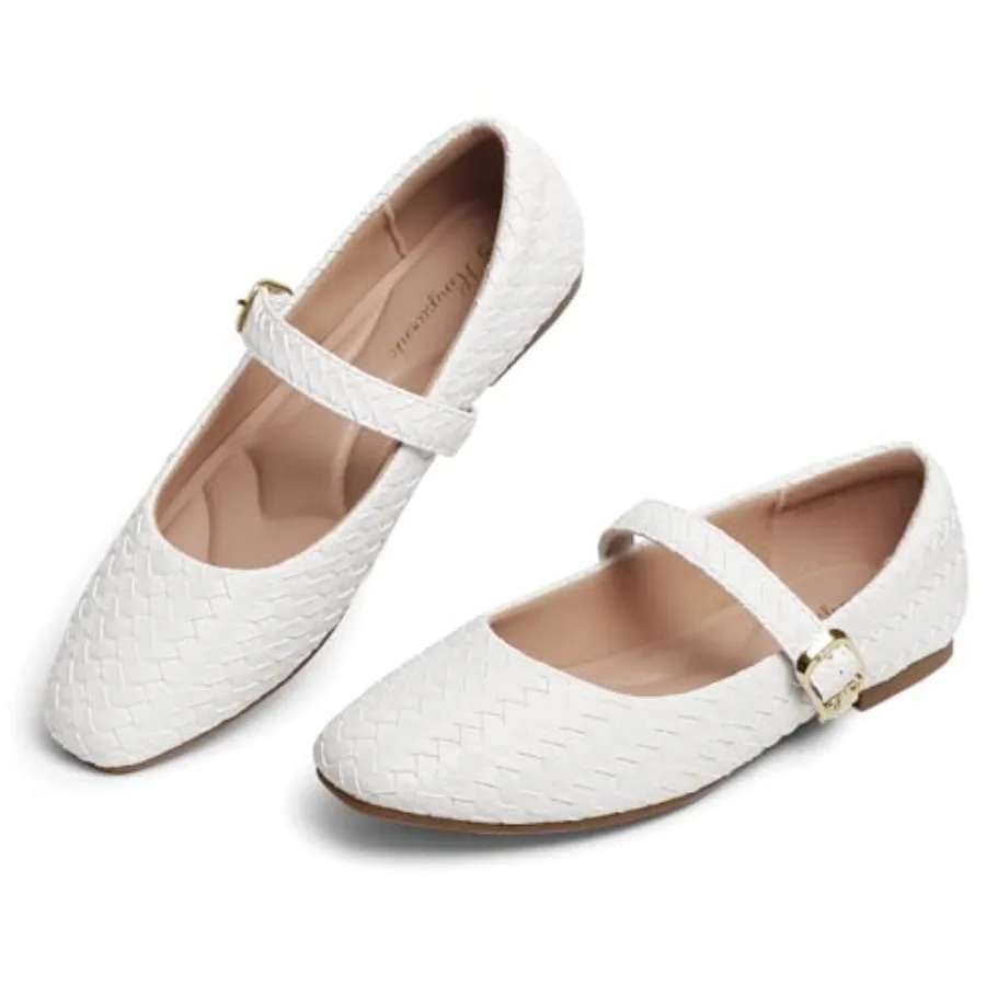 

Mary Jane Shoes Women Flats Ballet Flats with Strap Square Toe Buckle MaryJanes for Women Dressy Comfortable