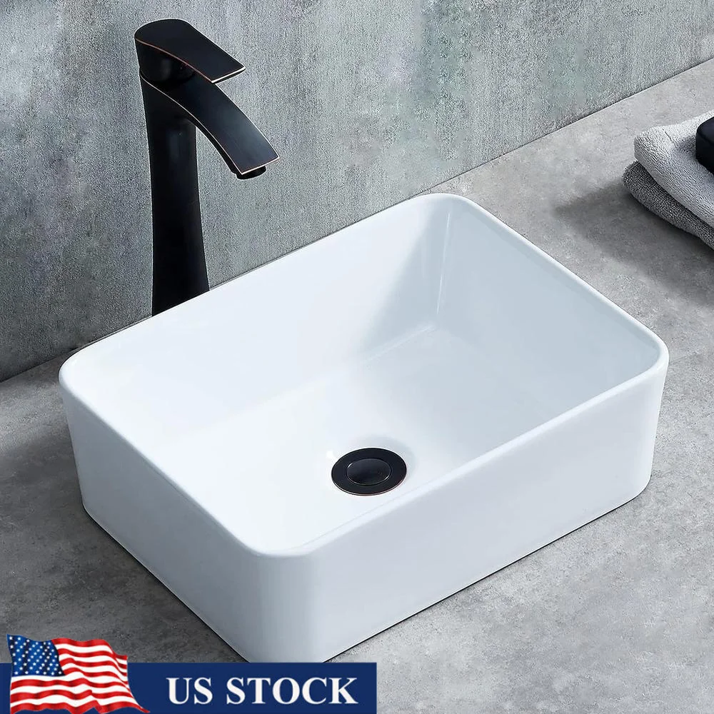 Modern White Ceramic Rectangular Vessel Sink 16