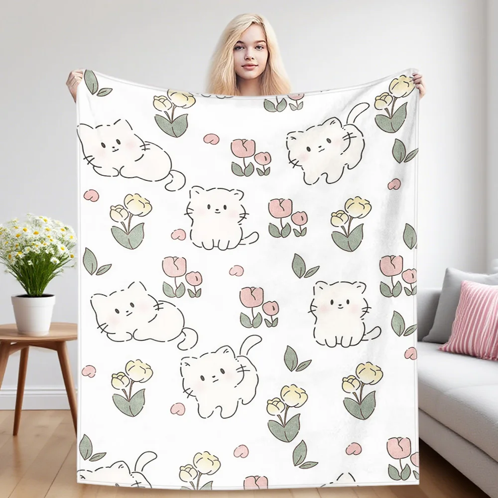 Tulip Cat Nap Blanket,Flannel Blanket,Suitable For Sofas,Beds,Cars,Rooms,Offices,Camping,Exquisite Gift Blankets