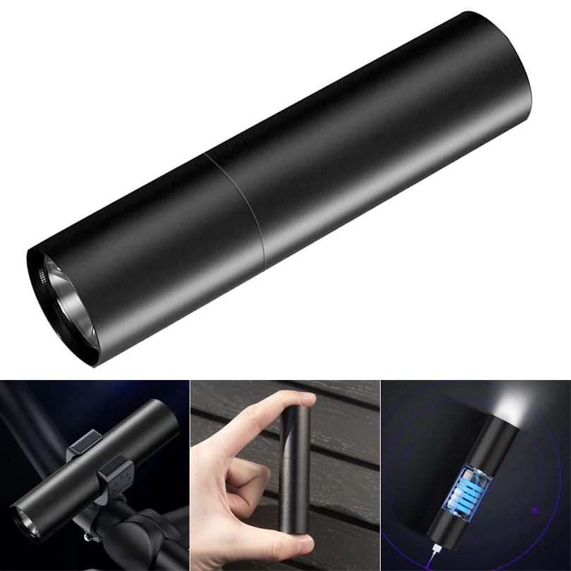 

Portable Zoomable LED Strong Light 4 Modes Flashlight Aluminum Alloy USB Charging Built-in 14500 Lithium Battery