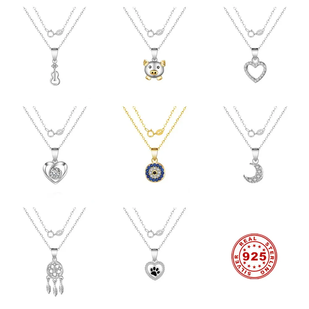 

925 Sterling 1PCS Necklace Ladies Light Luxury Style Pendant Jewelry Chains 45cm