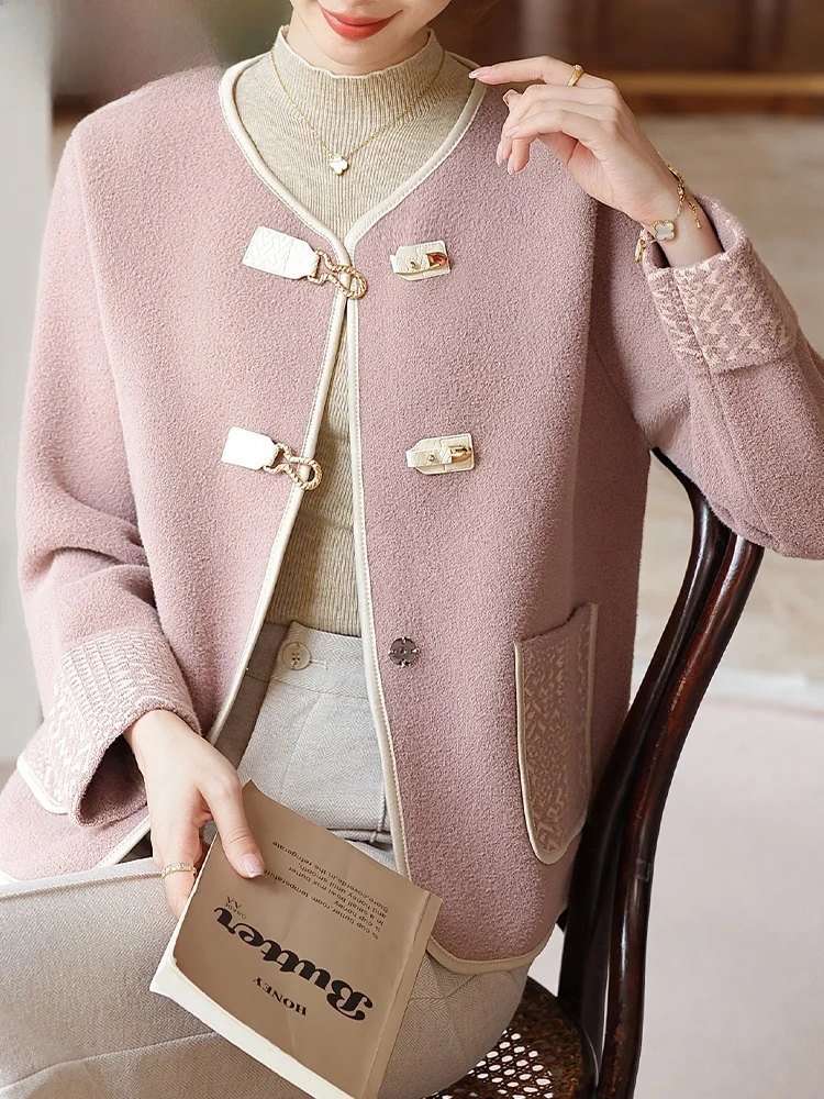 

Ele Knitted Cardigan Autumn Outerwear for Middle-Aged Women Faionable Loose Fit ort Sle Single-Breasted Nylon Jaet