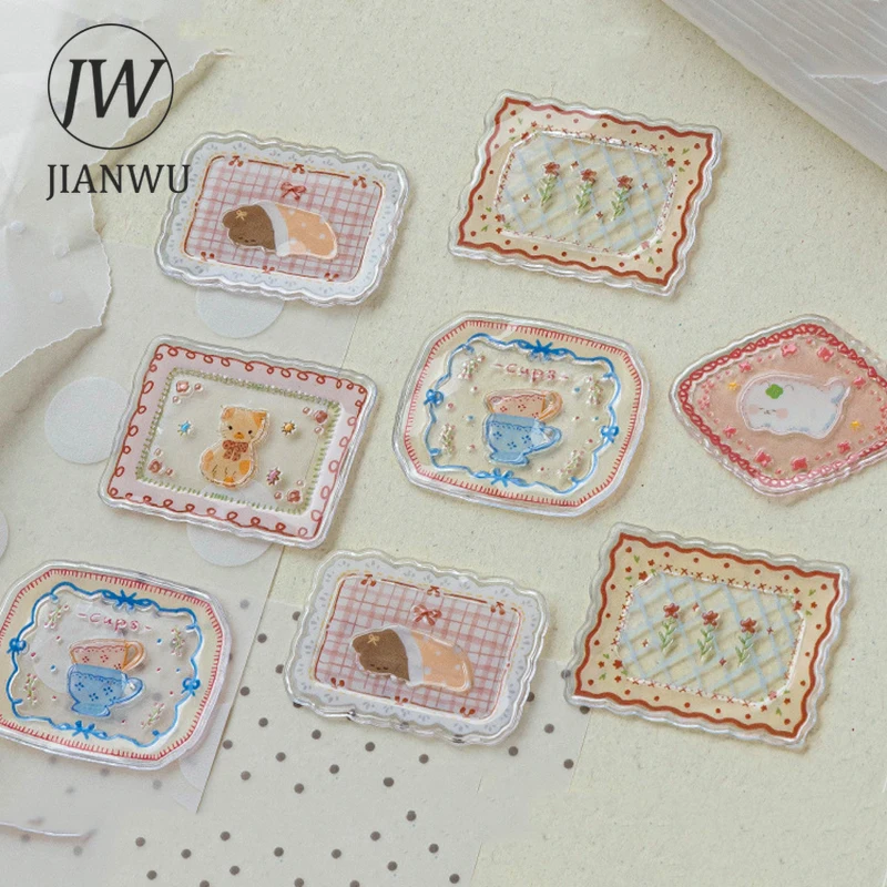 JIANWU Sweetheart Small Plate Series Vintage Lace Border Landscape Material Collage Glue Sticker Creative DIY Journal Stationery