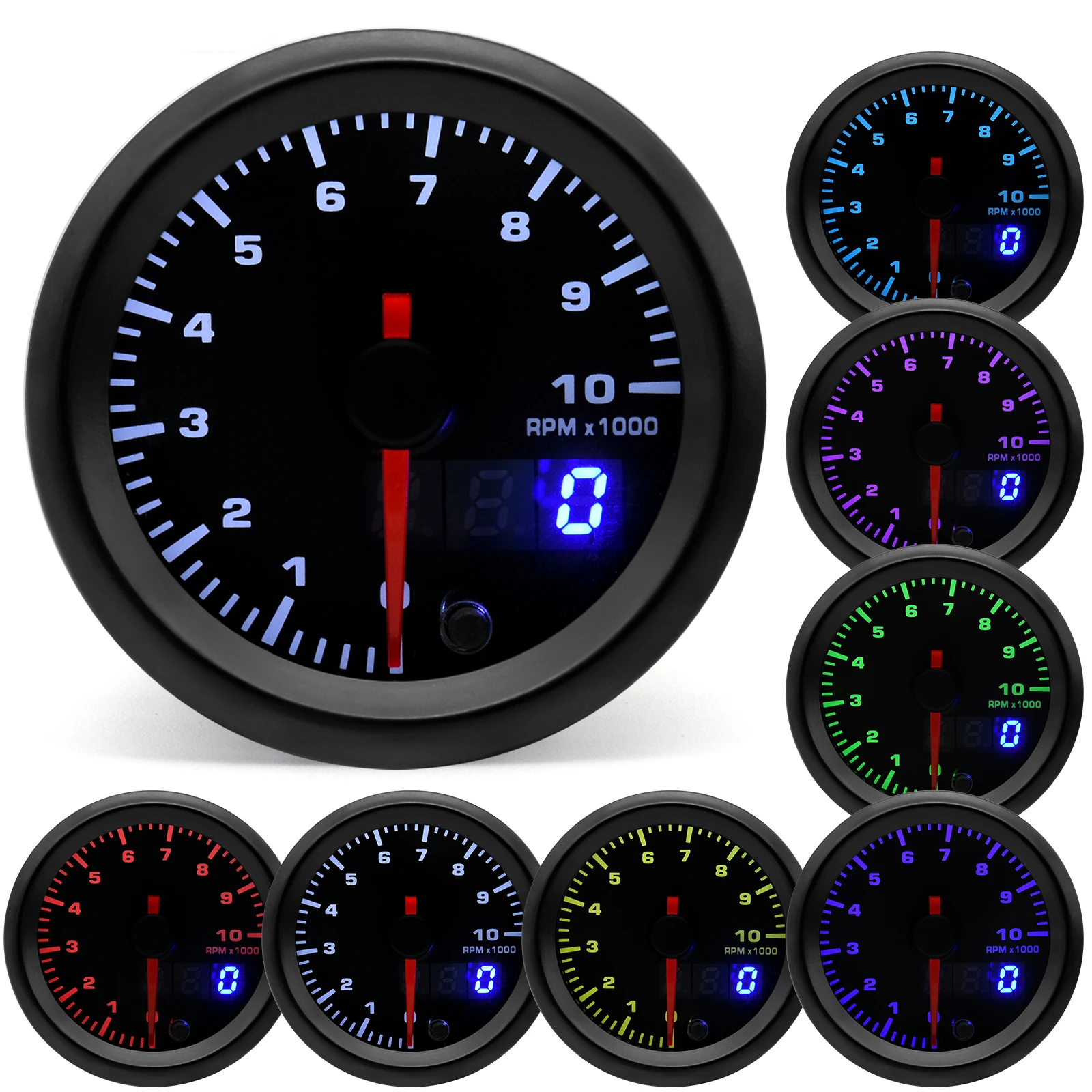 2" 52mm 7 Color LED Dual Display Gauge Boost PSI Boost BAR Water / Oil Temp Oil Pressure Voltmeter Air Fuel Ratio EGT Tachometer - view 3