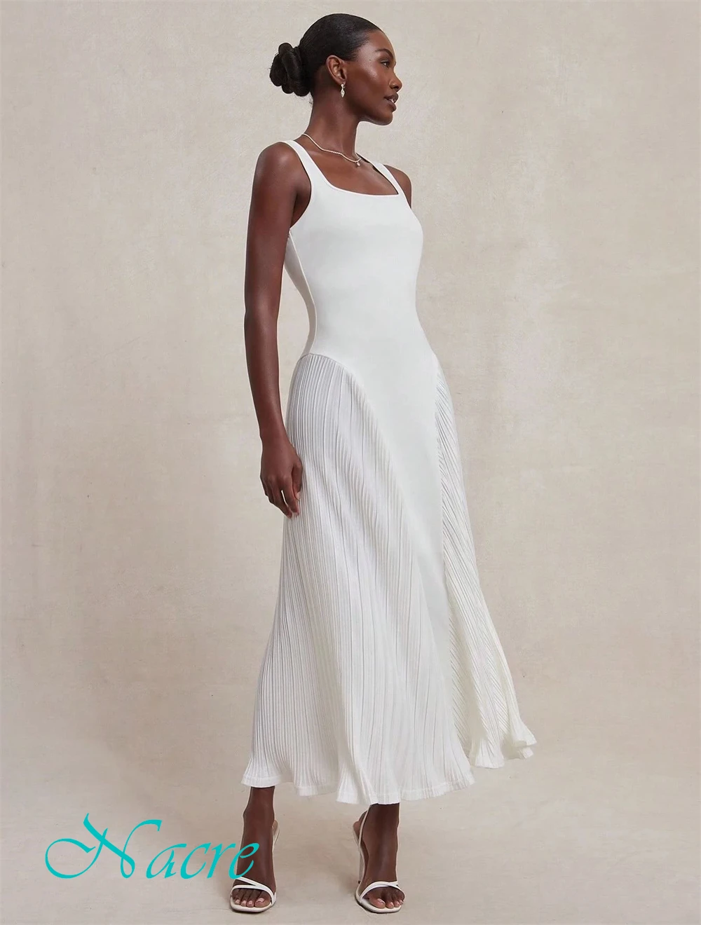 Abito da sera formale personalizzato in chiffon Delicato colletto quadrato Abiti da ballo Temperamento Abiti senza maniche per occasioni speciali