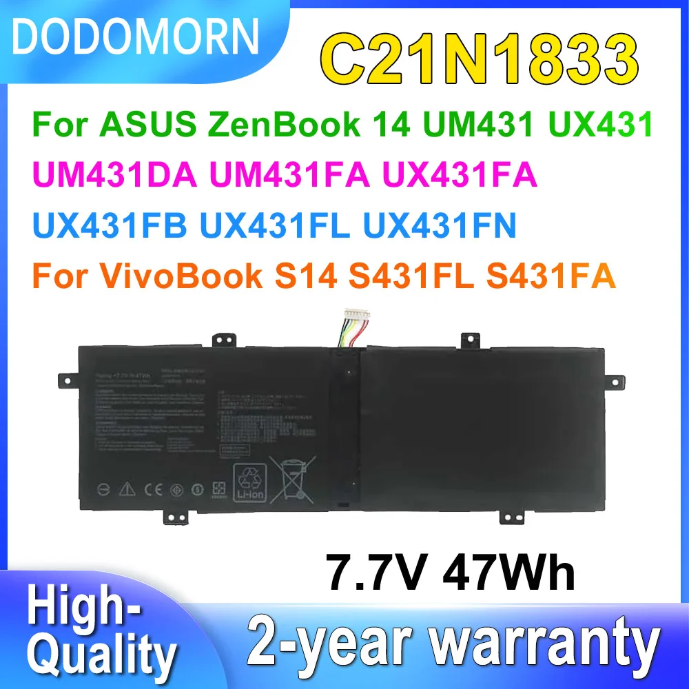 DODOMORN C21N1833 For ASUS ZenBook 14 UM431 UM431DA UM431FA UX431 UX431FA UX431FB UX431FN VivoBook S14 S431FA Laptop Battery