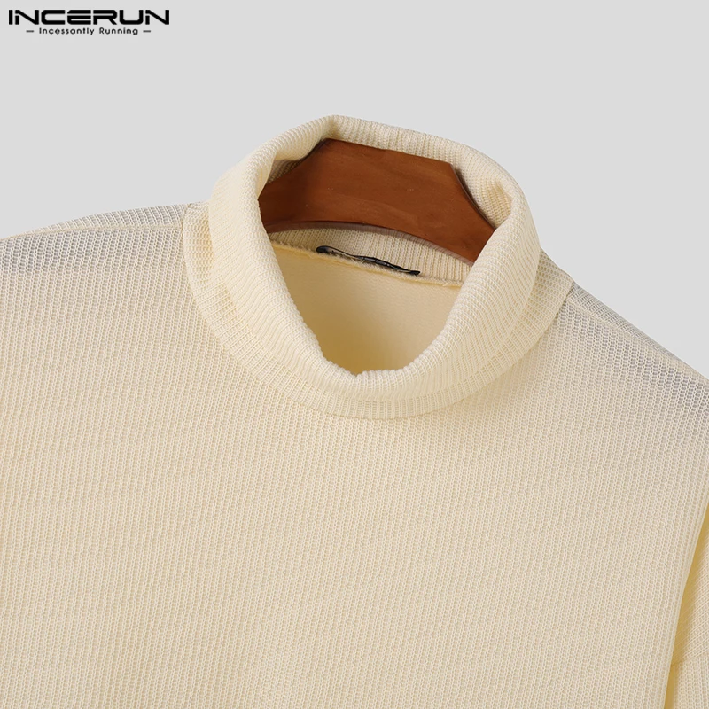 INCERUN Men Sweatshirts Long Sleeve Turtleneck Knitted Solid Color Sweater 2025 Autumn Fashion Casual Male Pullovers Sweaters