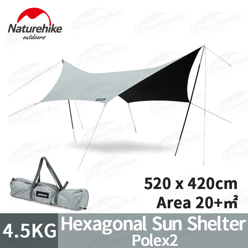 Naturehike Outdoor-Sonnenschutz, sechseckig, großflächig, 20er ㎡   Schwarzer Dichtstoff-Sonnenschutz, Sonnenschutz, tragbar, für 10 Personen, Carpa-Campingzelt