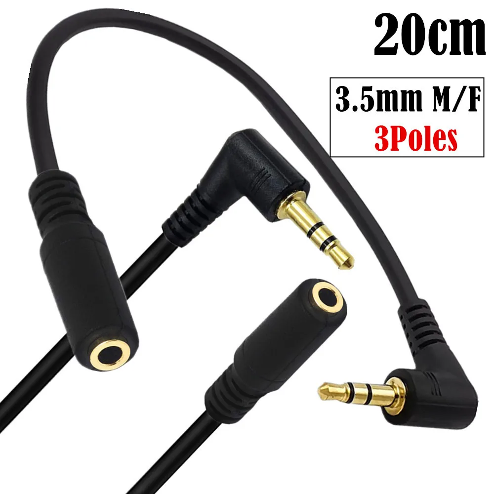 Headphone Extension Cable 3.5mm Jack Male To Female 3.5mm Aux 90degree  Cable Audio Stereo Extender Cord Earphone Speaker