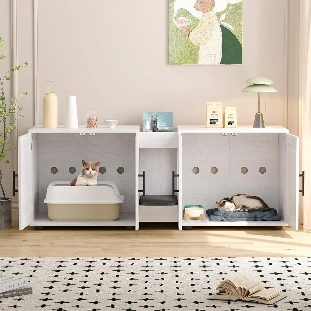 for 2 Cats, Wooden Enclosed Cat Li Gaomon Litter Box Enclosure with Double Cage, Cat House,Hidden Litter Box Enclosure Furniture