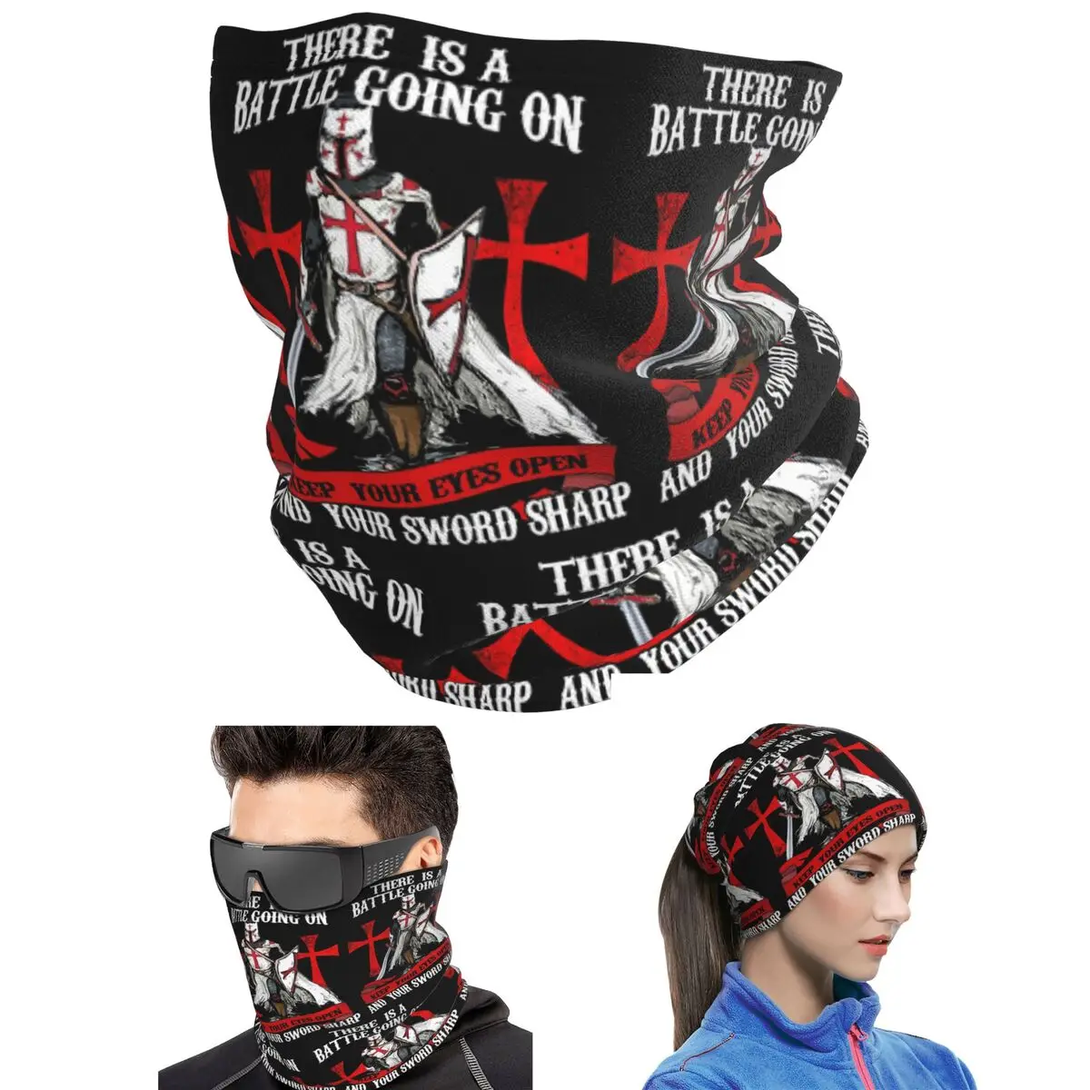 Knights Templar Cross Shield Symbol Medieval Sword Emblem Secret Order Bandana Neck Cover Printed Wrap Mask Scarf