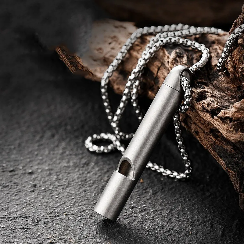 Titanium Alloy Single Tube Whistle with Necklace Outdoor Survival Tool Gift for Men Women Team Competition Training Whistle