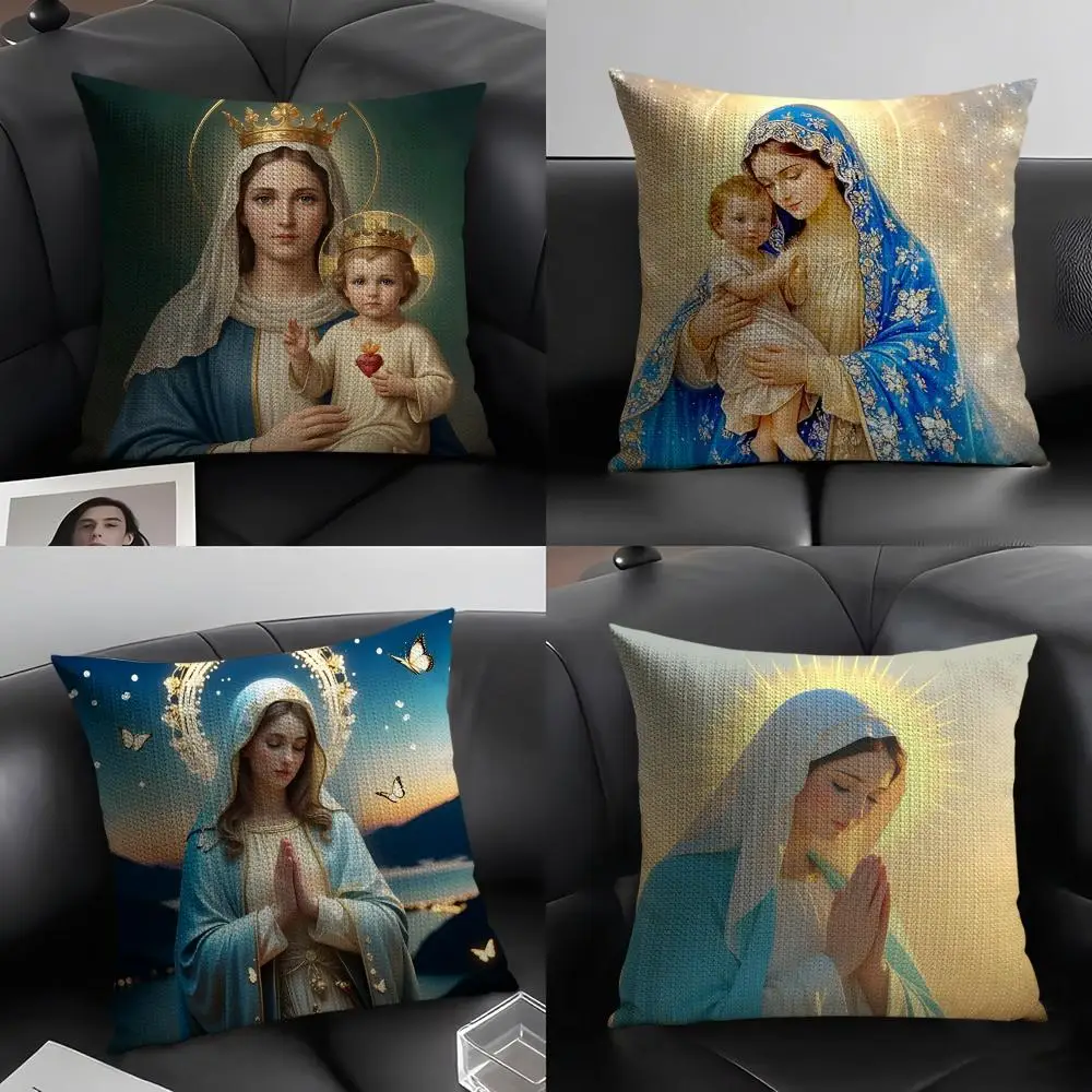 

Чехол для подушки Saint Mary из натурального льна, органическая ткань, двусторонняя печать, для дивана, домашнего декора, подарок, наволочка