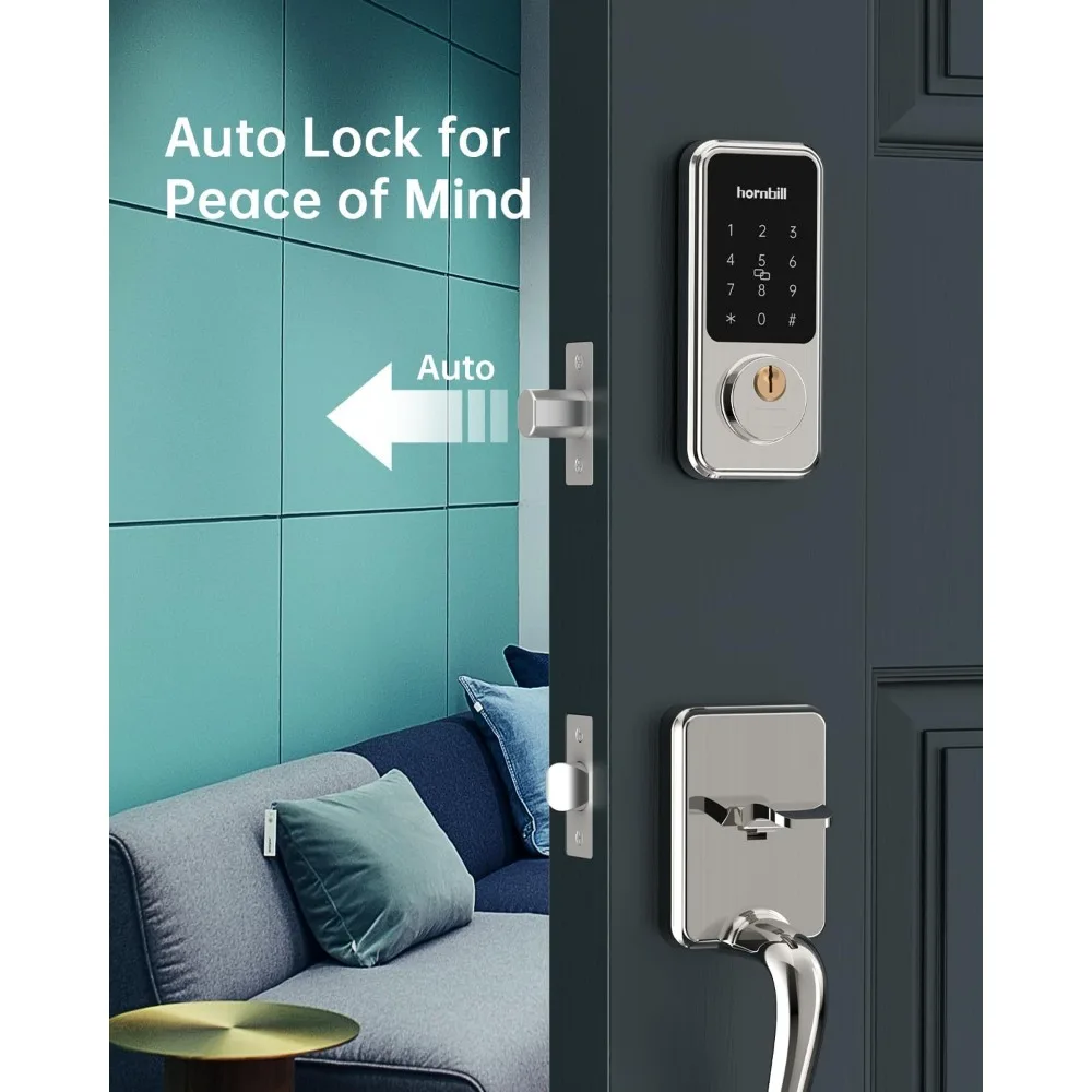Hornbill Smart Front Door Lock Set, Keyless Entry Türschloss mit Griff, Smart Deadbolt Keypad Lock, Alexa Front Door Handle Set