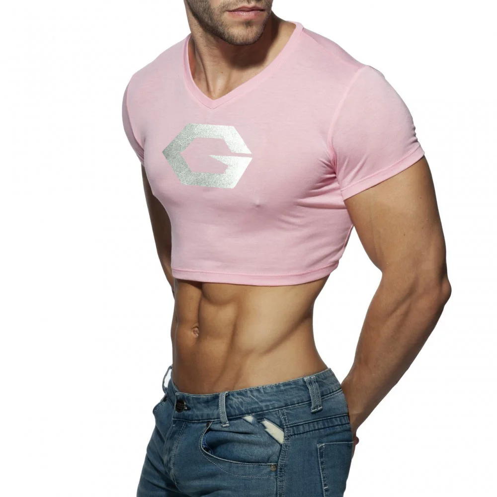 Mens Male Club Round Neck T-Shirt Printing Crop Tops Summer Gym Running Sportswear Club Sexy Skinny Short Sleeve Cosplay Costume