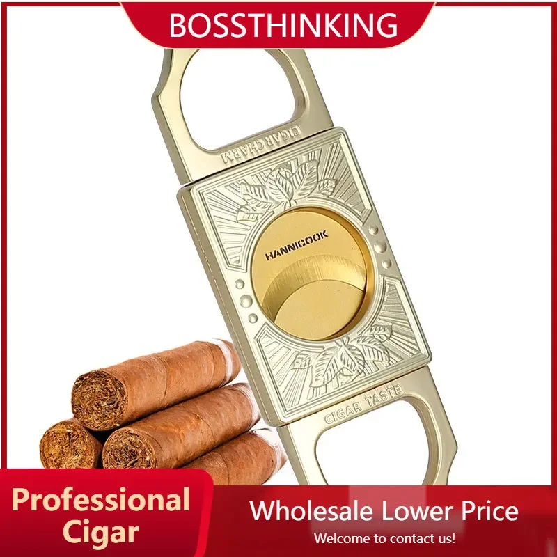 

Cigar Cutter Stainless Steel Double-edged Portable Sharp Scissors Embossed Cutter Tool Vintage Knives