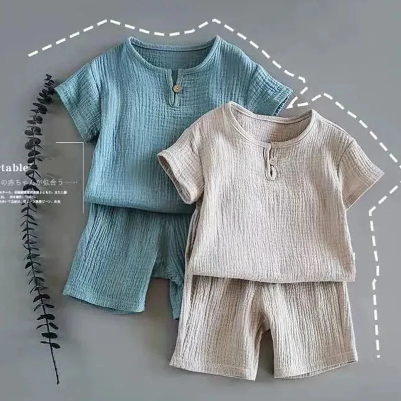 Conjunto de ropa de verano para niños, 2 uds., conjunto de ropa para bebés, conjunto de camisetas de algodón y lino para niñas y niños