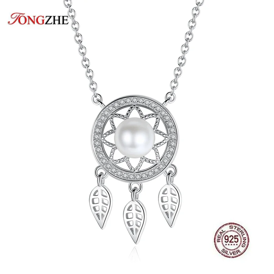 TONGZHE 925 Sterling Silver Freshwater Pearl Necklace for Women Dream Catcher Bohemia Handmade Jewelry Statement Necklace 2019