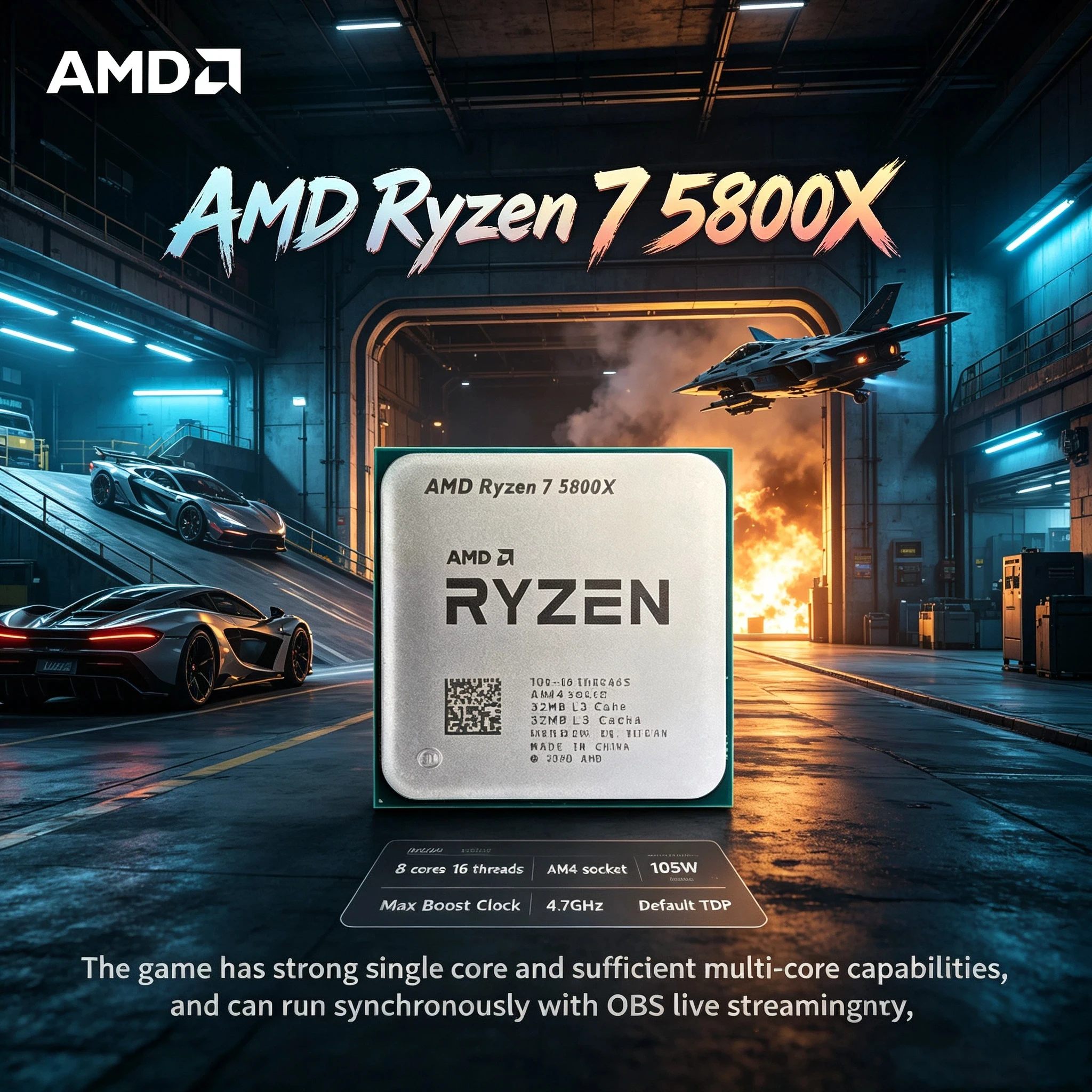 Ryzen 7 5800X Desktop Processor Gaming CPU 105W 8-Core 16-Thread 4.7GHz Max Boost AM4 DDR4 3200