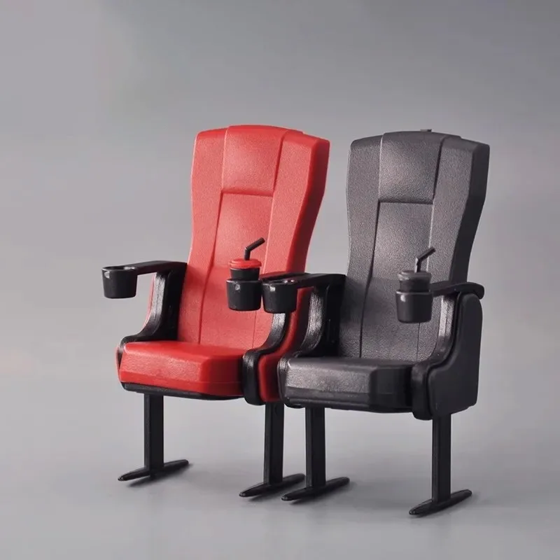 Miniature Cinema Chair, Dollhouse, Soldier Model Scene, Tabletop Decoration, Micromodel, Red, Black, 1:12