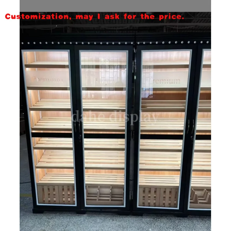 

custom.Ceder Wood Cigar Room Humidifier Double Door Cigar Shop Display Showcase Humidor Cabinet with Light Luxury Cigar Humidor