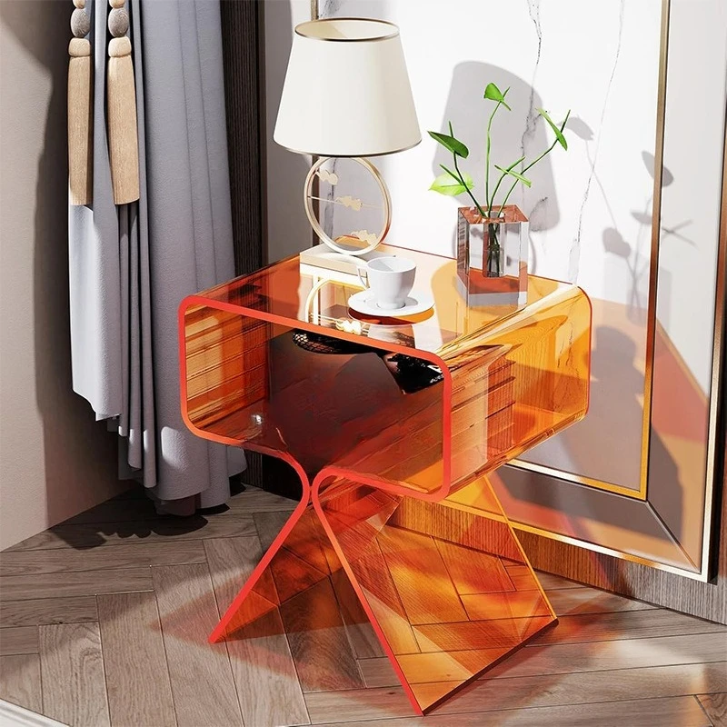 

Transparent coffee table light luxury bedside table modern creative bedside bookcase storage
