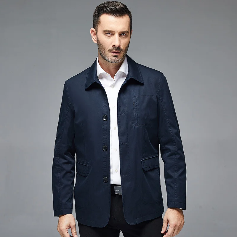 Spring Autumn New Men's Jacket Pure Cotton Polo Collar Mens Coat Business Casual Outwears Male Clothes Single Breasted FCY4686