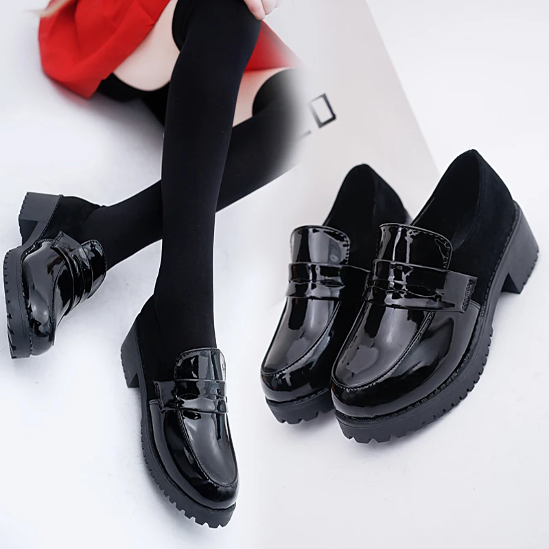 

Japanese Lolita Shoes Harajuku Women's Shoe Cosplay College Style Uniform Jk Shoes Female Anime Mid Heel Pu Loli Student Goth
