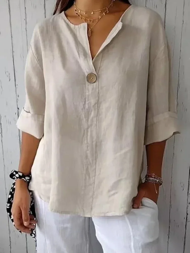 

Plus Size Women's Casual Loose V-Neck Shirt 2025 Summer New Arrival Youth Fashion Elegant Ladies Tops Luxury Blouse Office Wear